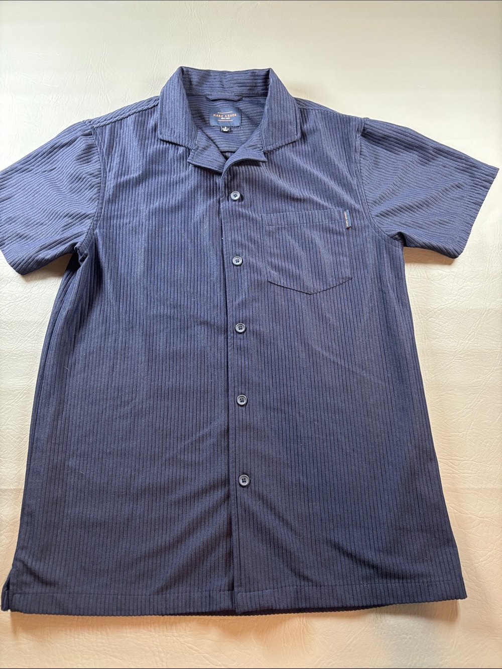 Marc Asher New York Navy Ribbed Camp Collar Shirt Mens S